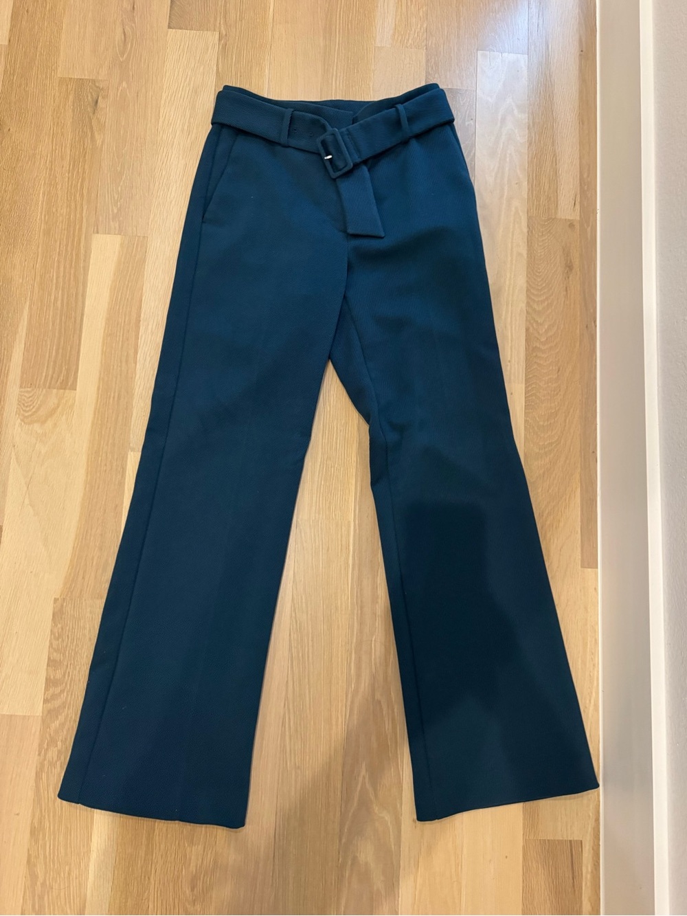 Ann Taylor Dark Teal Wide-Leg Belted Pants